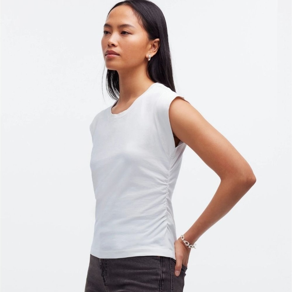 Madewell White Short Sleeve Side Cinch‎ Crew Neck Muscle Tee Size XL